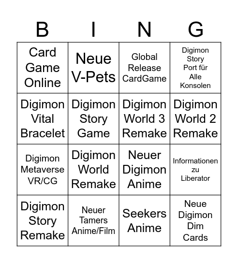 Digimon Con 2024 Bingo Card