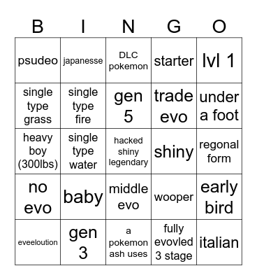 pokemon wonder/ suprise trade Bingo Card