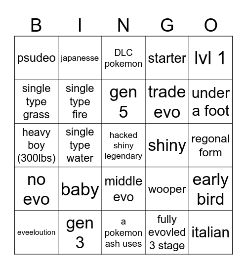 pokemon wonder/ suprise trade Bingo Card