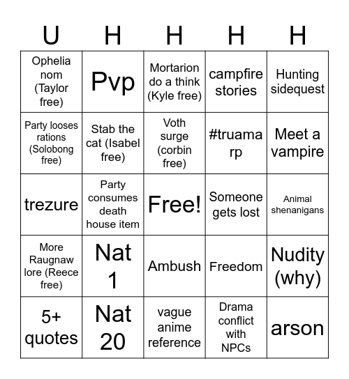 Hey hey Strahdy lets get naughty Bingo Card