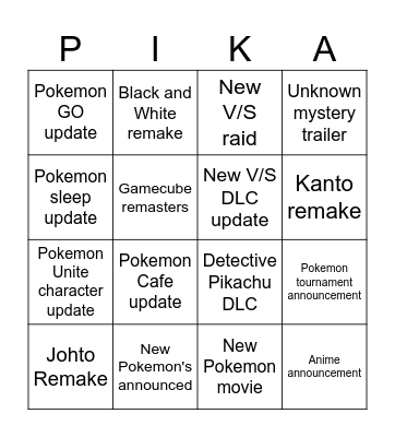 Pokemon Day Bingo Card