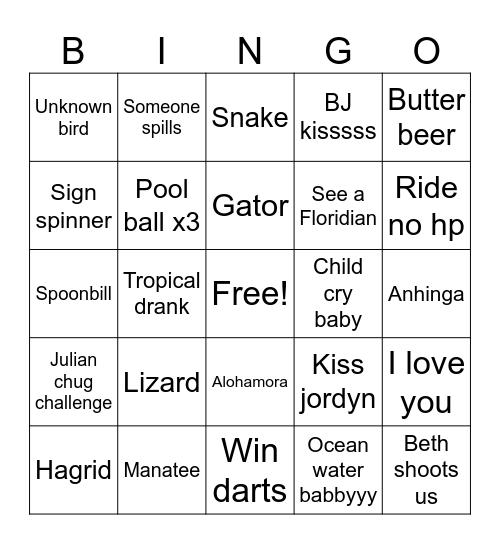 Floridummies Bingo Card