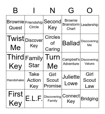 Brownie Quest Bingo Card