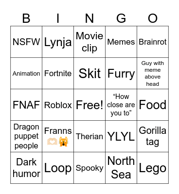 Shorts bingo Card