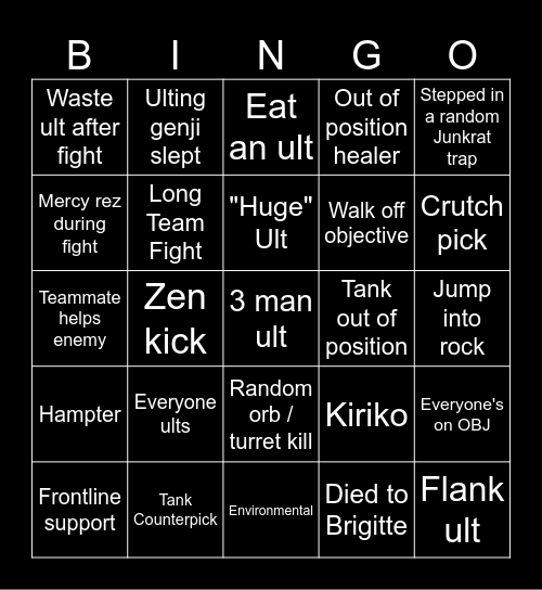 Tavern Overwatch Bingo Card A Bingo Card