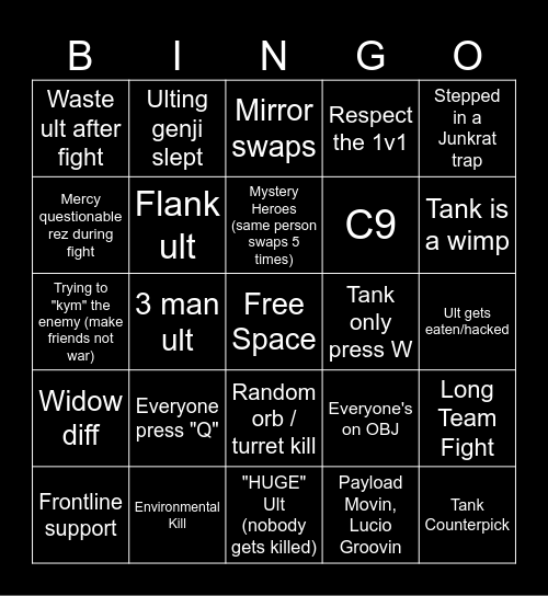 Tavern Overwatch Bingo Card B Bingo Card