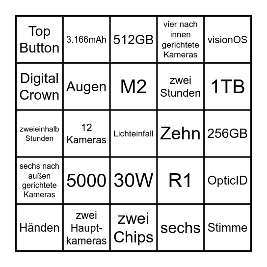  Vision Pro-Bingo Card