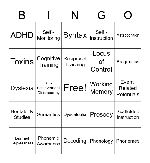 Chapter 6: Learners with Learning Disabilities Bingo Card