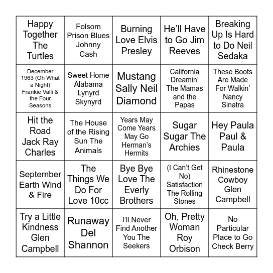 Seniors Week 2024 Music Trivia Bingo Card