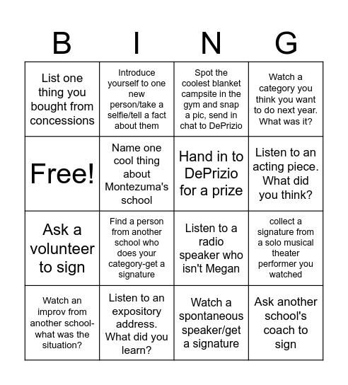 Speech Contest Bingo Card