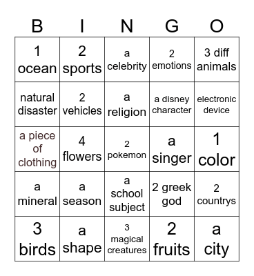 Untitled Bingo Card