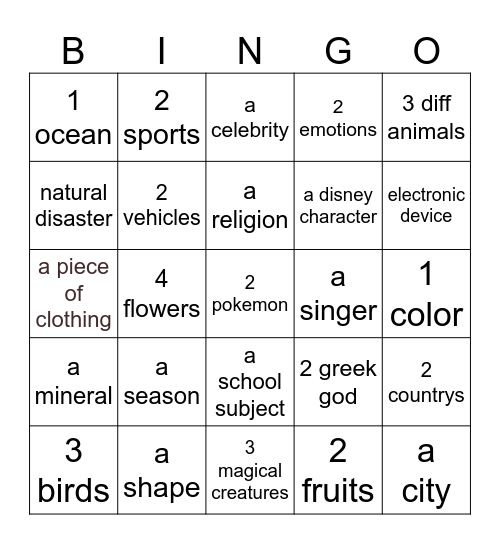 Untitled Bingo Card