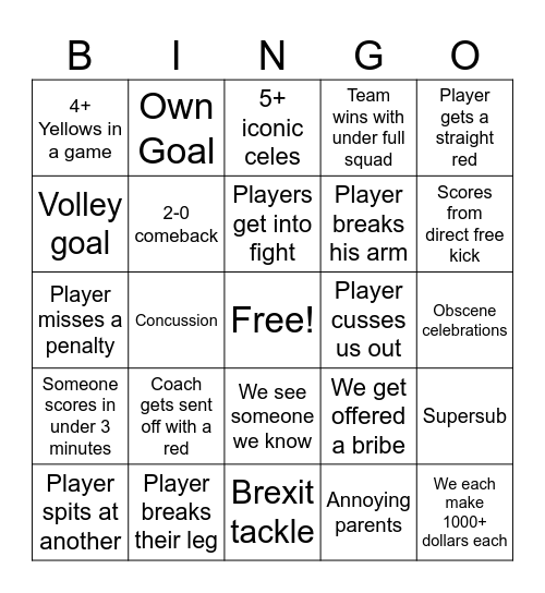 Reffing Bingo Board Bingo Card