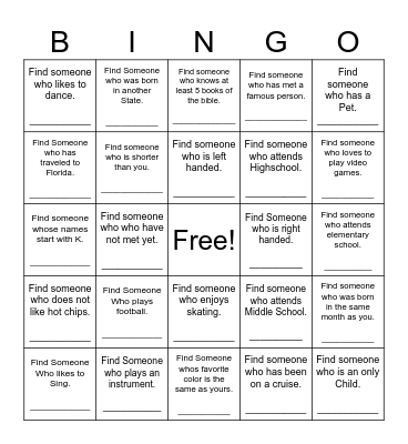Find Someone Who Bingo Card