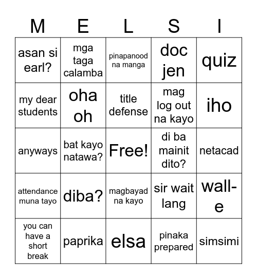 MELSI BINGO Card