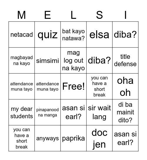 MELSI BINGO Card