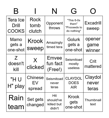 Clay TTT Bingo Card