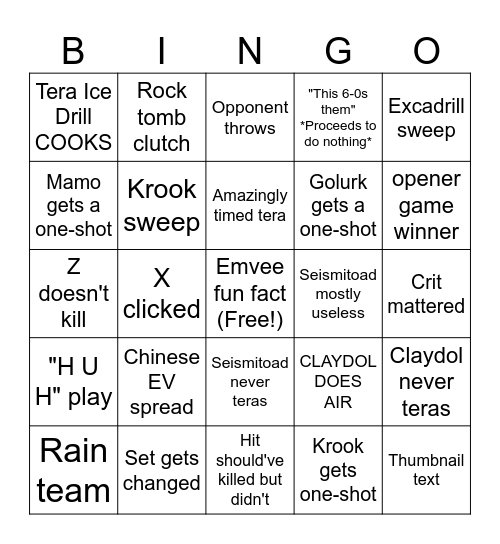 Clay TTT Bingo Card