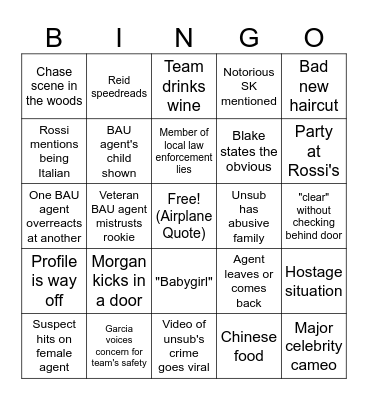 Criminal Minds Bingo Card