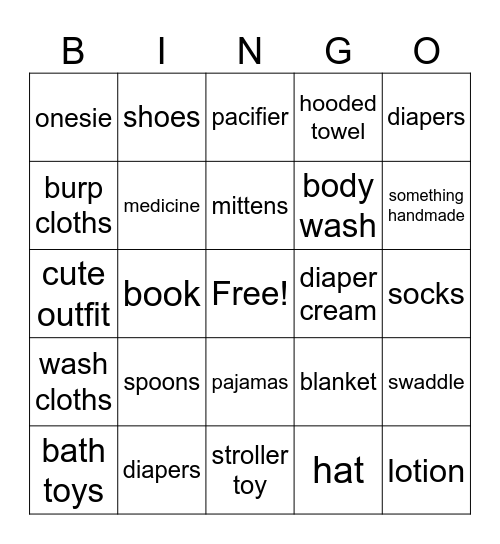 Baby Bingo Card