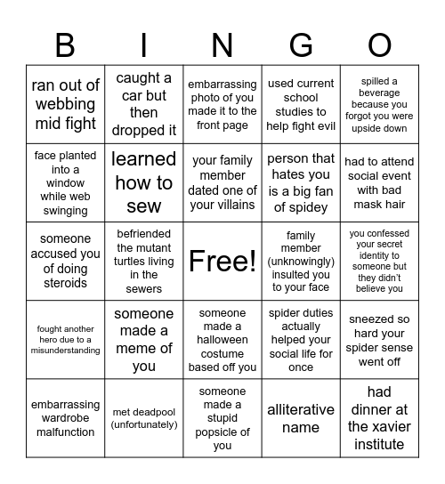 spider bingo! Bingo Card