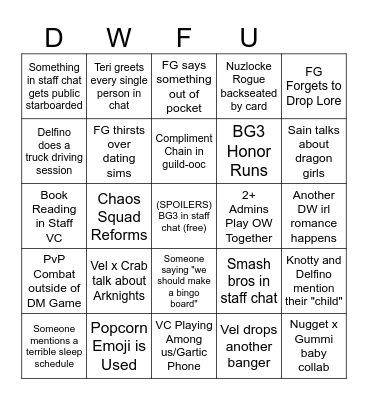 DW Staff Chat Bingo Card