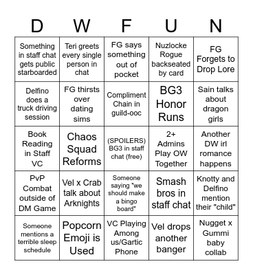DW Staff Chat Bingo Card