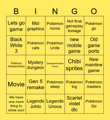 Pokemon Presents 2024 Bingo Card