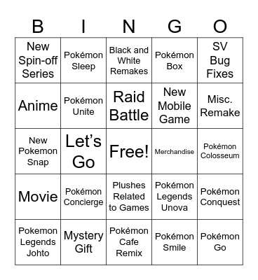Pokémon Presents Bingo Card
