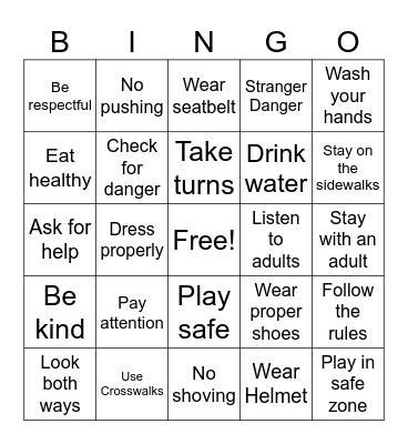 Safety Bingo Card