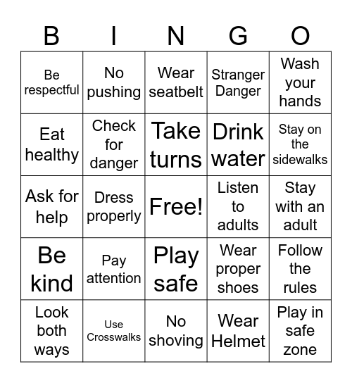 Safety Bingo Card