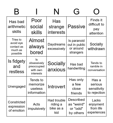 StPD Bingo Card