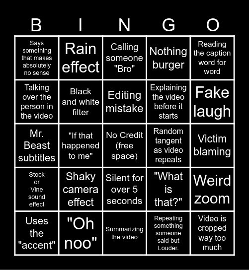 Sssniperwolf Bingo Card