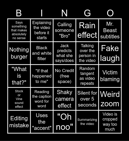 Sssniperwolf Bingo Card