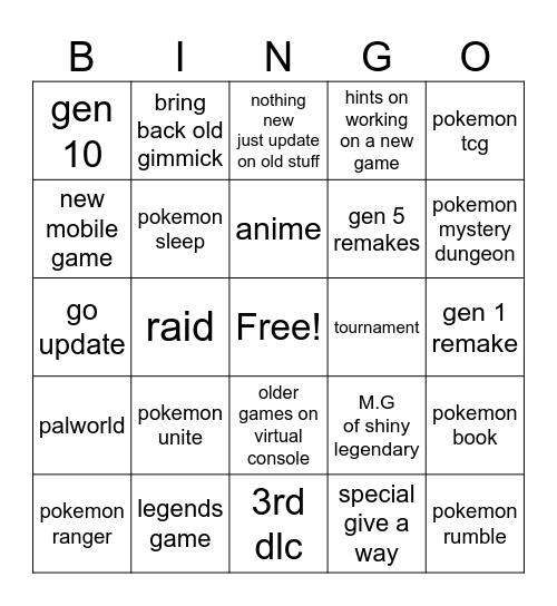 pokemon bingo Card