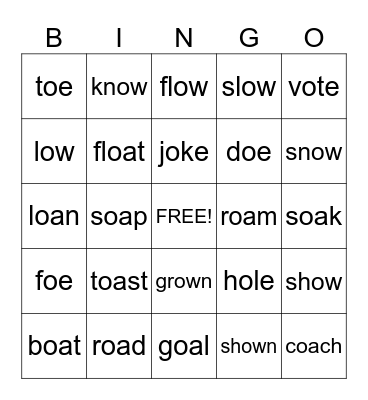 LONG O Bingo Card