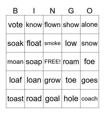 LONG O Bingo Card