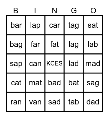 CVC (a) Bingo Card