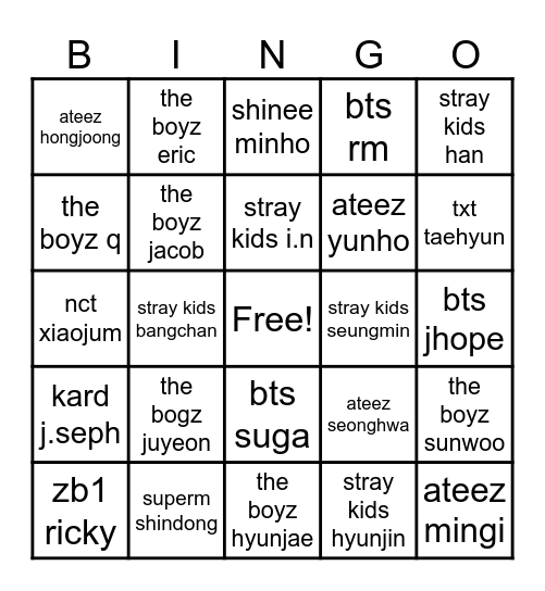 Koreaverse BG Bingo Card