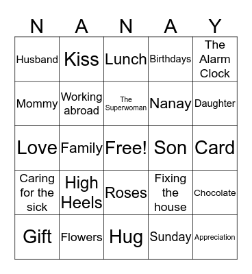 CGPMI Mother's Day  Bingo Card