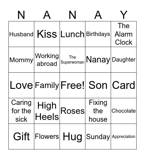 CGPMI Mother's Day  Bingo Card