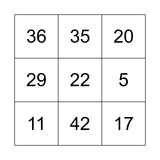 0-50 Bingo Card