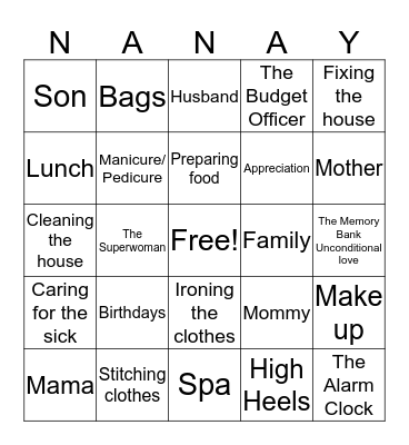 CGPMI Mother's Day  Bingo Card