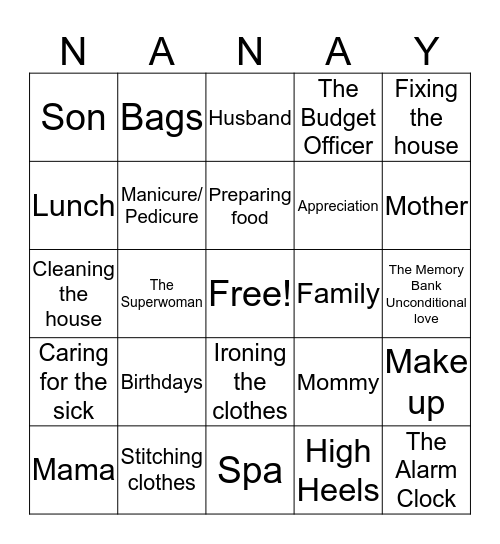 CGPMI Mother's Day  Bingo Card