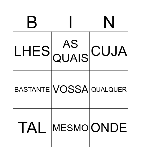 BINGO DE PRONOME Bingo Card