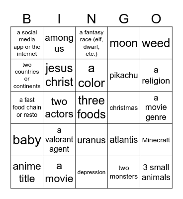 Infinite Craft Bingo Card