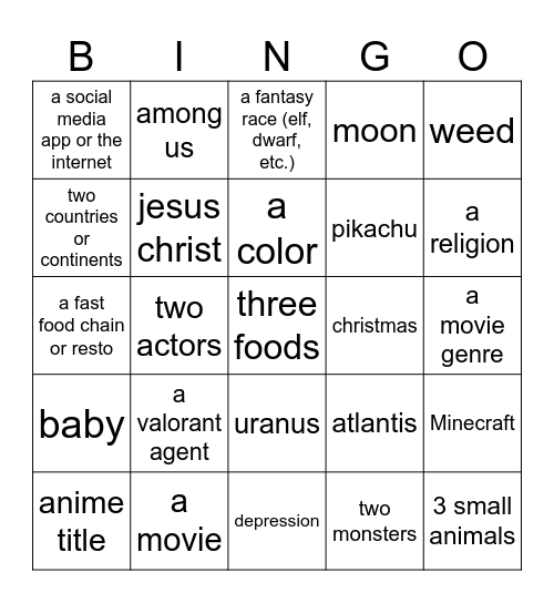 Infinite Craft Bingo Card