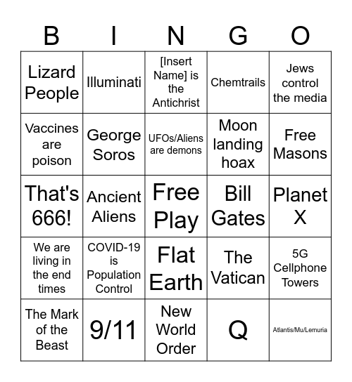 Conspiracy Theory Bingo Card