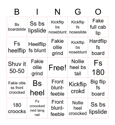 Skate Bingo Card