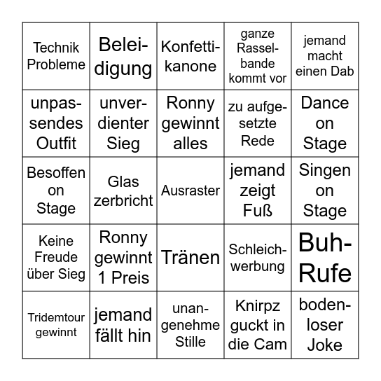 Streamawards 2024 Bingo Card